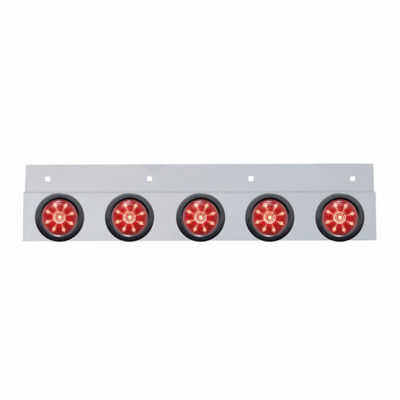 Stainless Top Mud Flap Plate With 5X 9 LED 2" Beehive Lights & Grommets Stainless Top Mud Flap Plate With 5X 9 LED 2" Beehive Lights & Grommets
