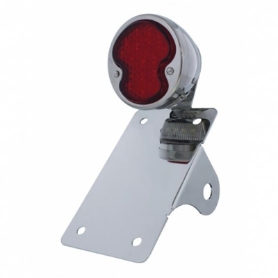 Chrome Vertical Side Mount License Bracket With 1932 "LED DUO Lamp" Tail Light