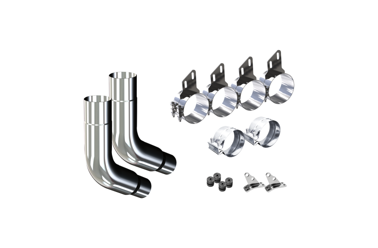 6" 7" Exhaust Kit for Peterbilt with 60 Degree OEM Elbows, Clamps, Brackets, and Bushings