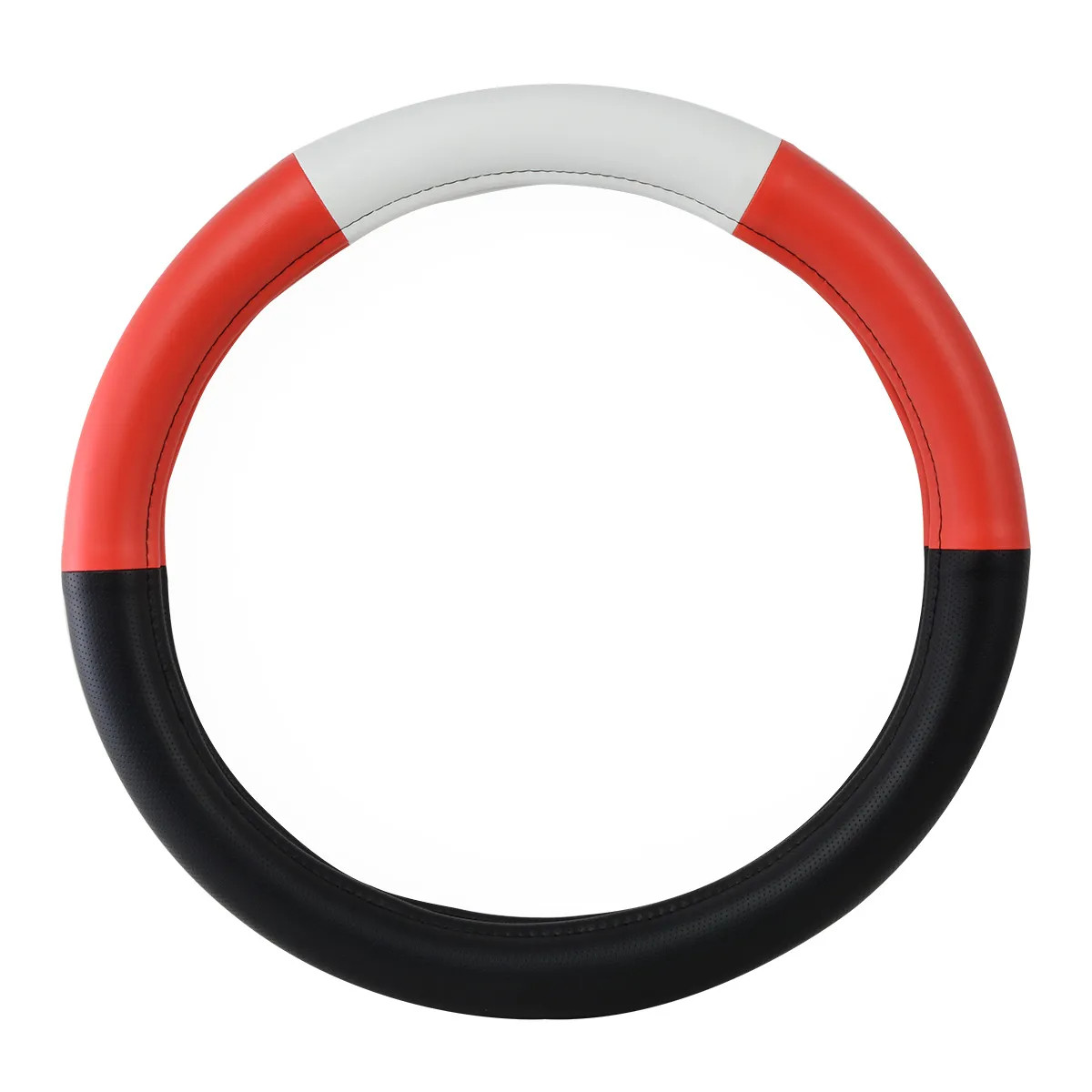 Heavy Duty 18" Steering Wheel Covers Half Black With Red, White And Red In Deluxe Colorway Series-Grand General-54038