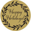 1-1/2" round Gold & Black Happy Holidays Labels - roll 200