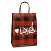 Love Local™ Flannel Plaid Paper Shopping Bags per 100 - Petite - 8" x 4-3/4" x 10-1/2"