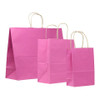 5-1/2"x3-1/4"x8-1/4" Prime Pink On Kraft Pinstripe Paper Shopping Bag per 250