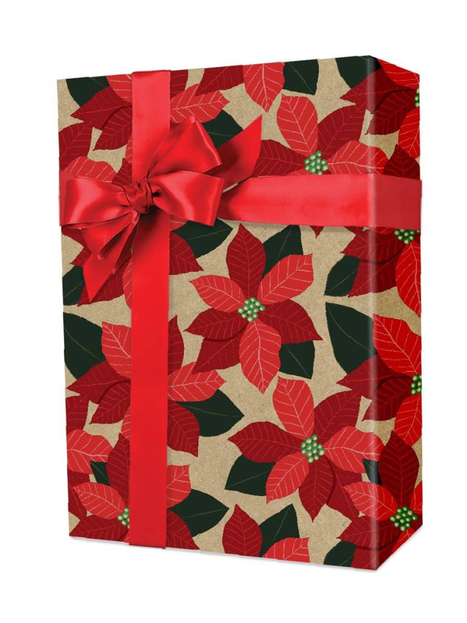 24" x 833' Field of Poinsettias Kraft Gift Wrap