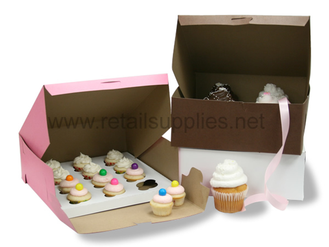 10" x 10" x 4" Pink Cupcake Bakery Box to fit 6 Regular Cup/12 Mini Cup Size per 100