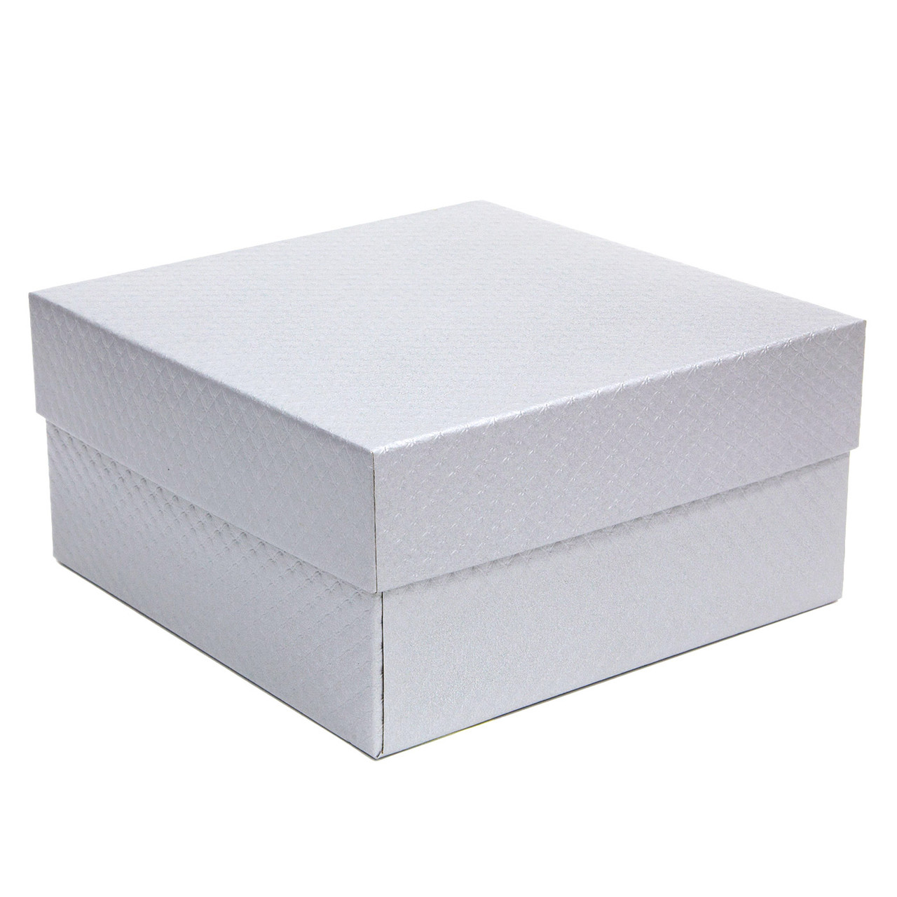 Silver Embossed Large Square Rigid Boxes 9"x9"x4-1/2"