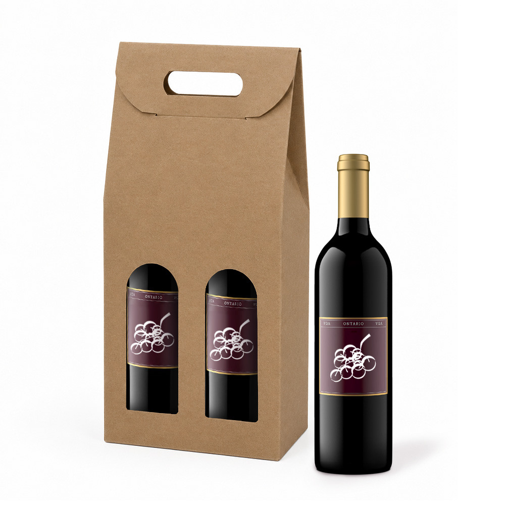 2 Bottle Natural Kraft Wine Box Carrier