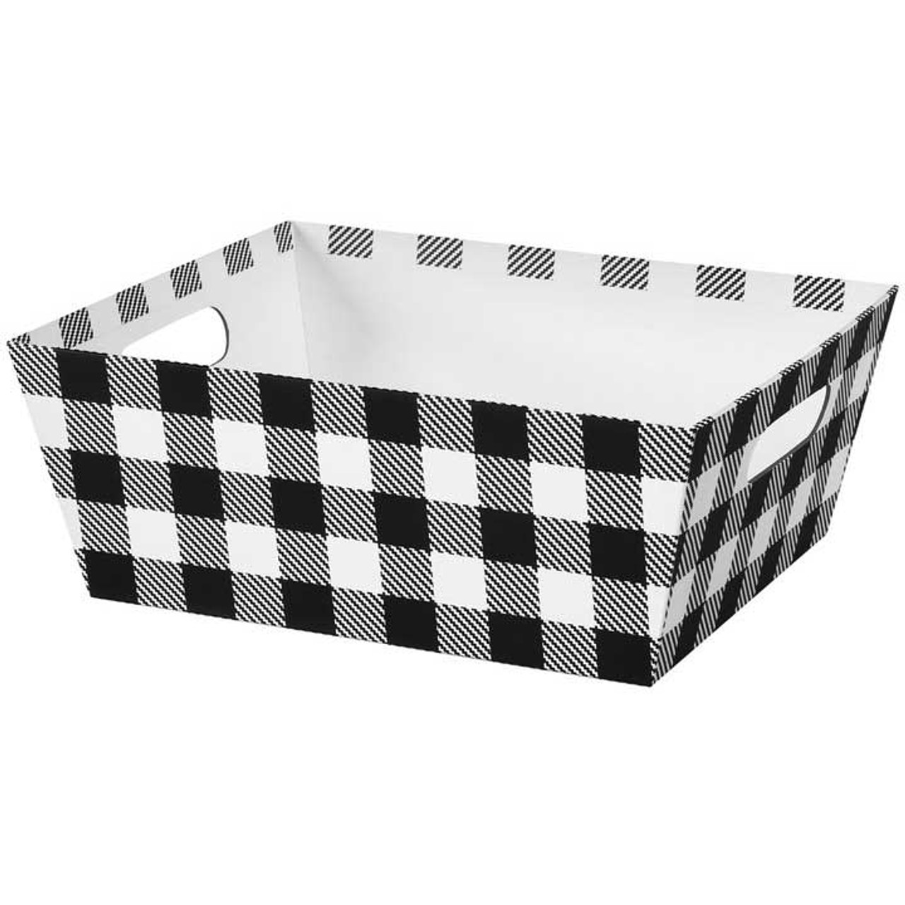 12"l x 9-1/2"w x 4-1/2"h Black and White Plaid Basket Tray