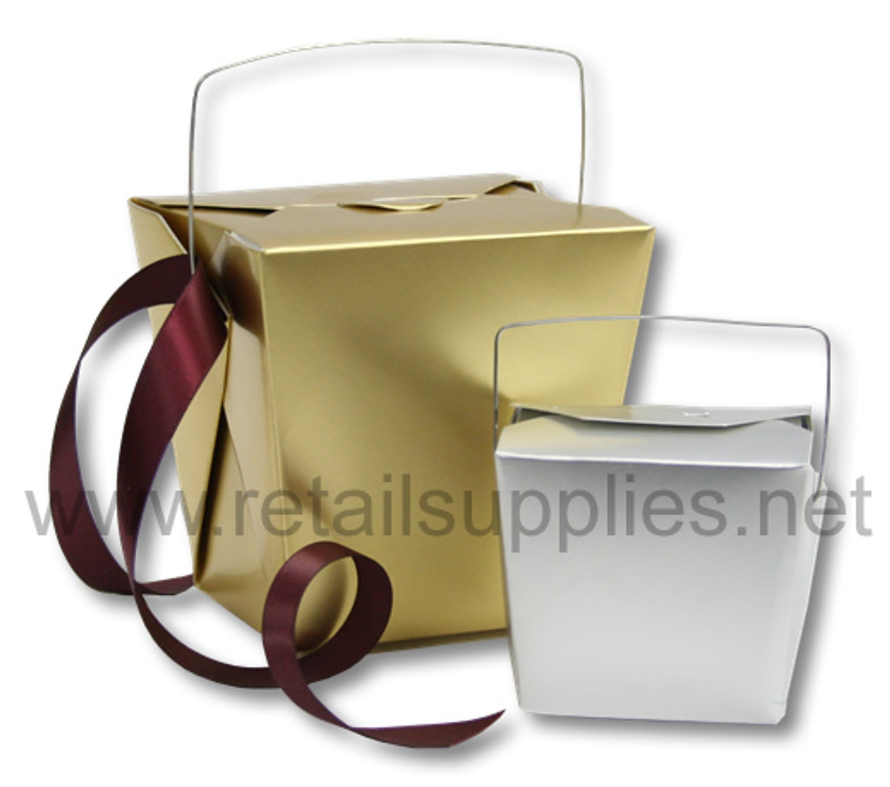 Small 2-3/4" x 2" x 2-1/2" Gold Metallic Paper Take Out Boxes