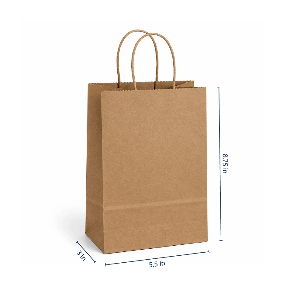 Prime 5-1/2" x 3" x 8-3/4" 100% Recycled Kraft Paper Shopping Bags