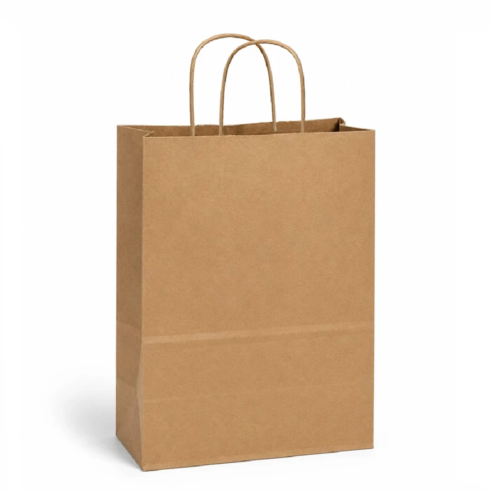 Petite  8" x 4-1/2" x 10-1/2" 100% Recycled Kraft Paper Shopping Bags