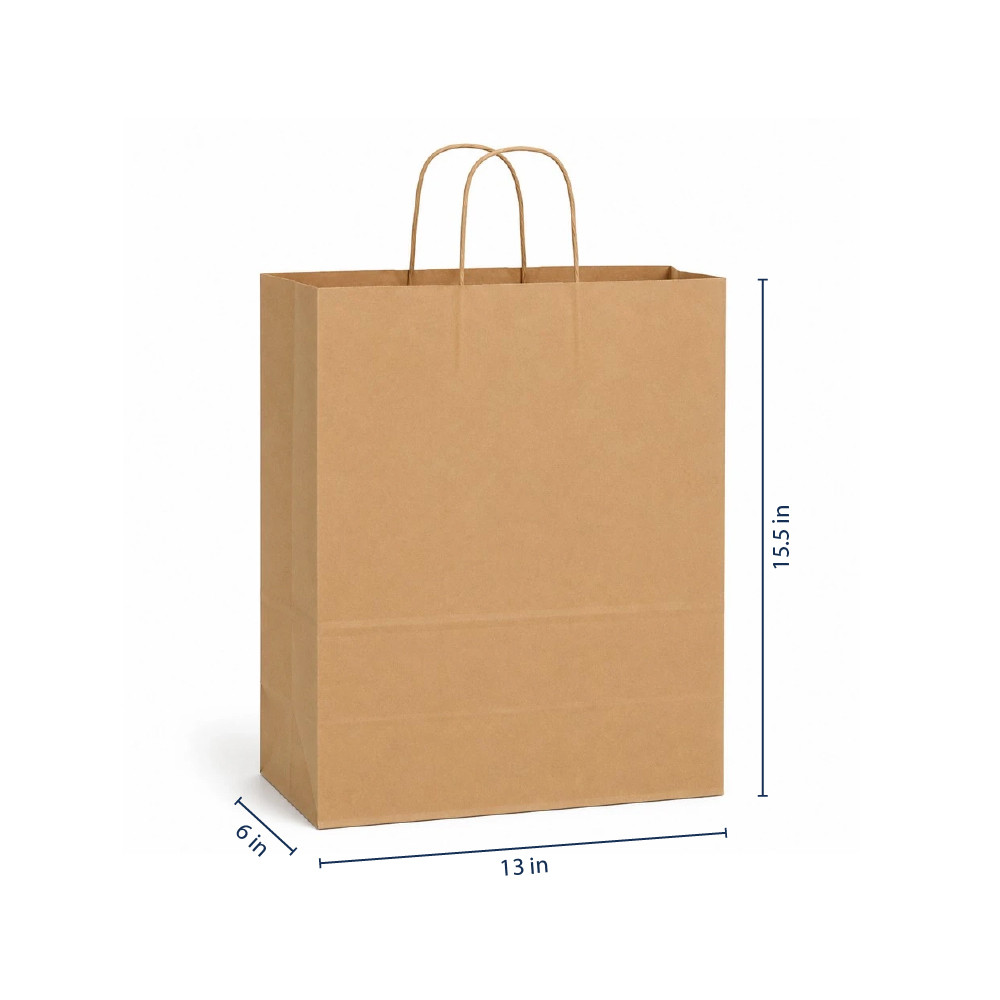 Celebrity 13" x 6" x 15-1/2" 100% Recycled Kraft Paper Shopping Bags
