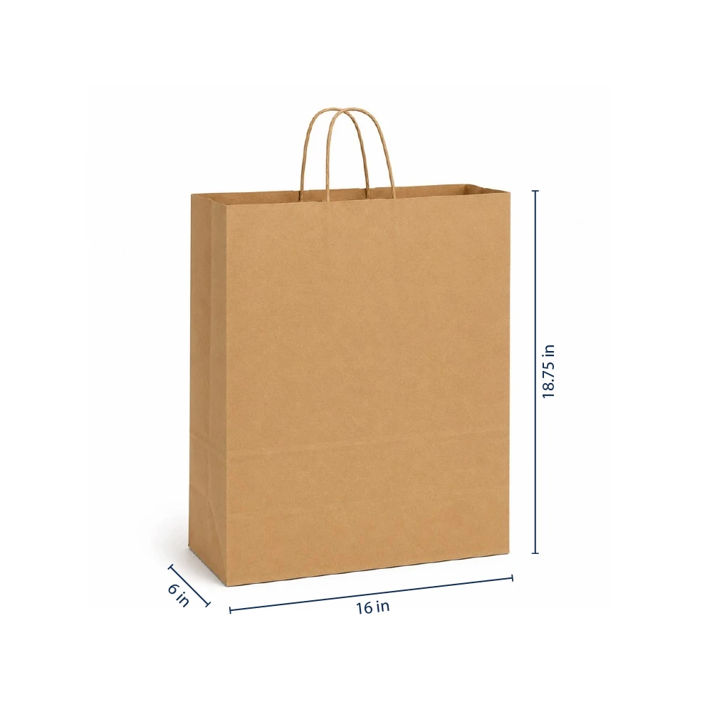Saville 16" x 6" x 18-3/4" 100% Recycled Kraft Paper Shopping Bags