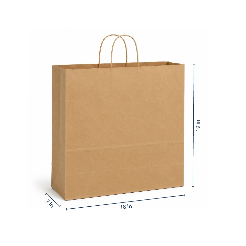 Universal 18" x 7" x 19" 100% Recycled Kraft Paper Shopping Bags