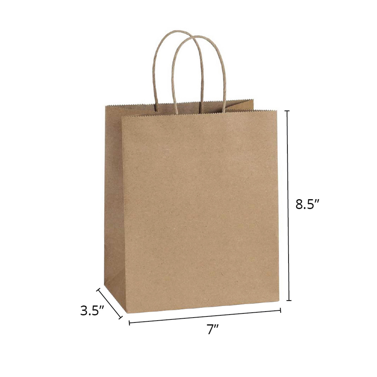 Timmy 7" x 3-1/2" x 8-1/2" 100% Recycled Kraft Paper Shopping Bags