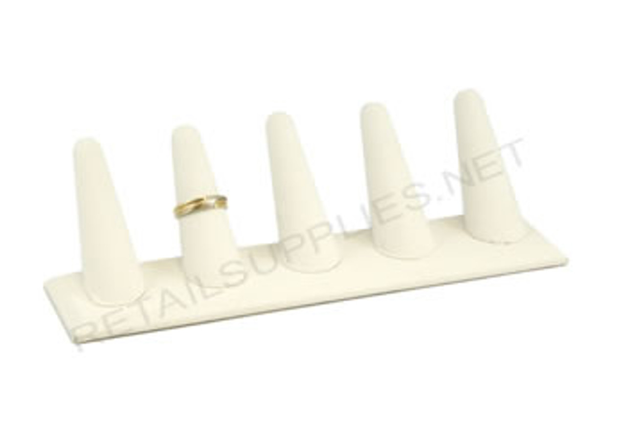 White Leatherette 5 Fingers Ring Display - 8" x 2-1/8" x 2-1/2"