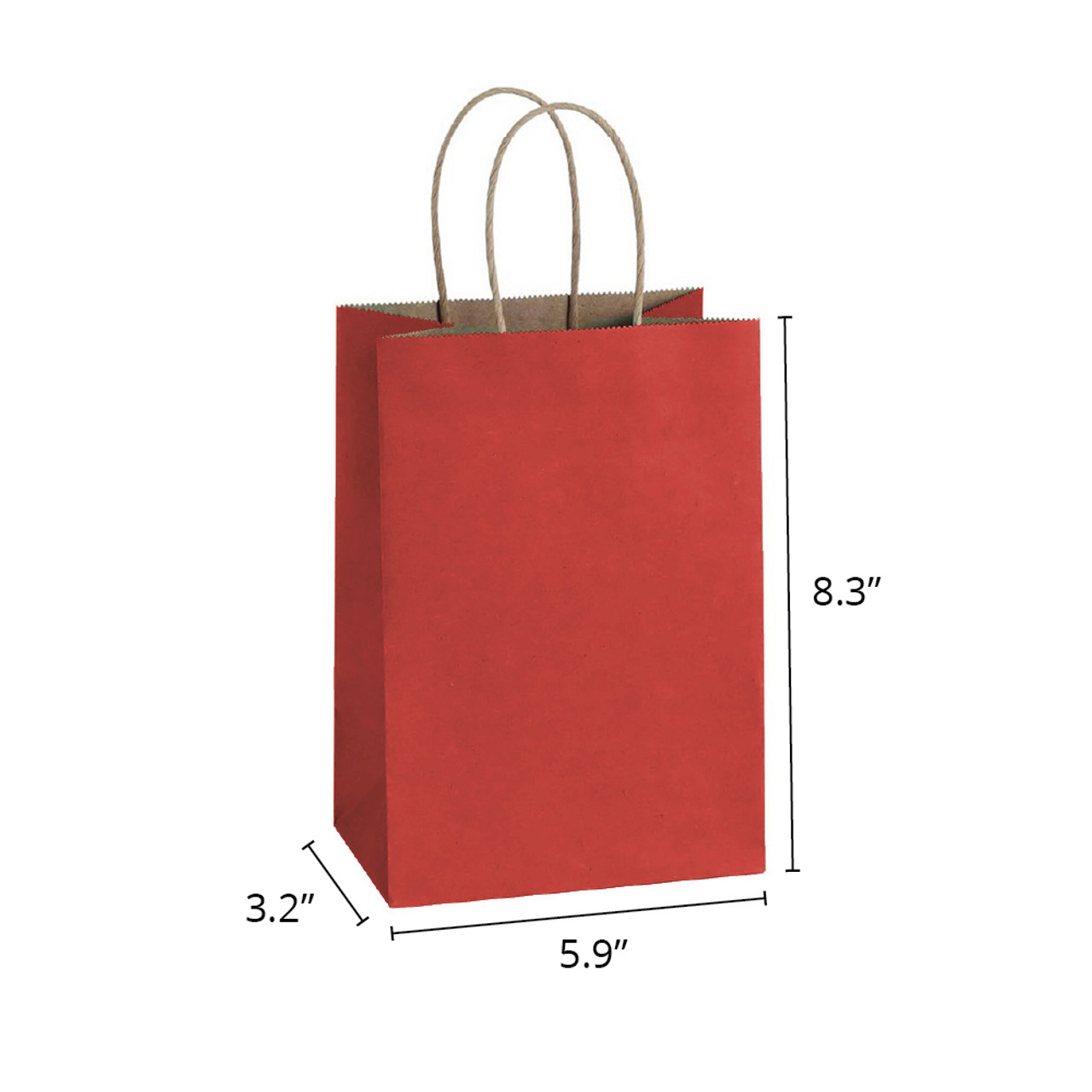 Prime 5" x 3" x 8" Red on Kraft Paper Shopping Bags