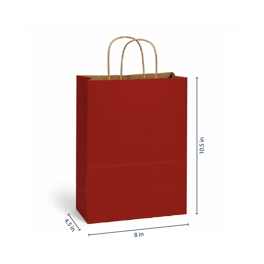 Petite 8" x 4.5" x 10.5" Red on Kraft Paper Shopping Bags