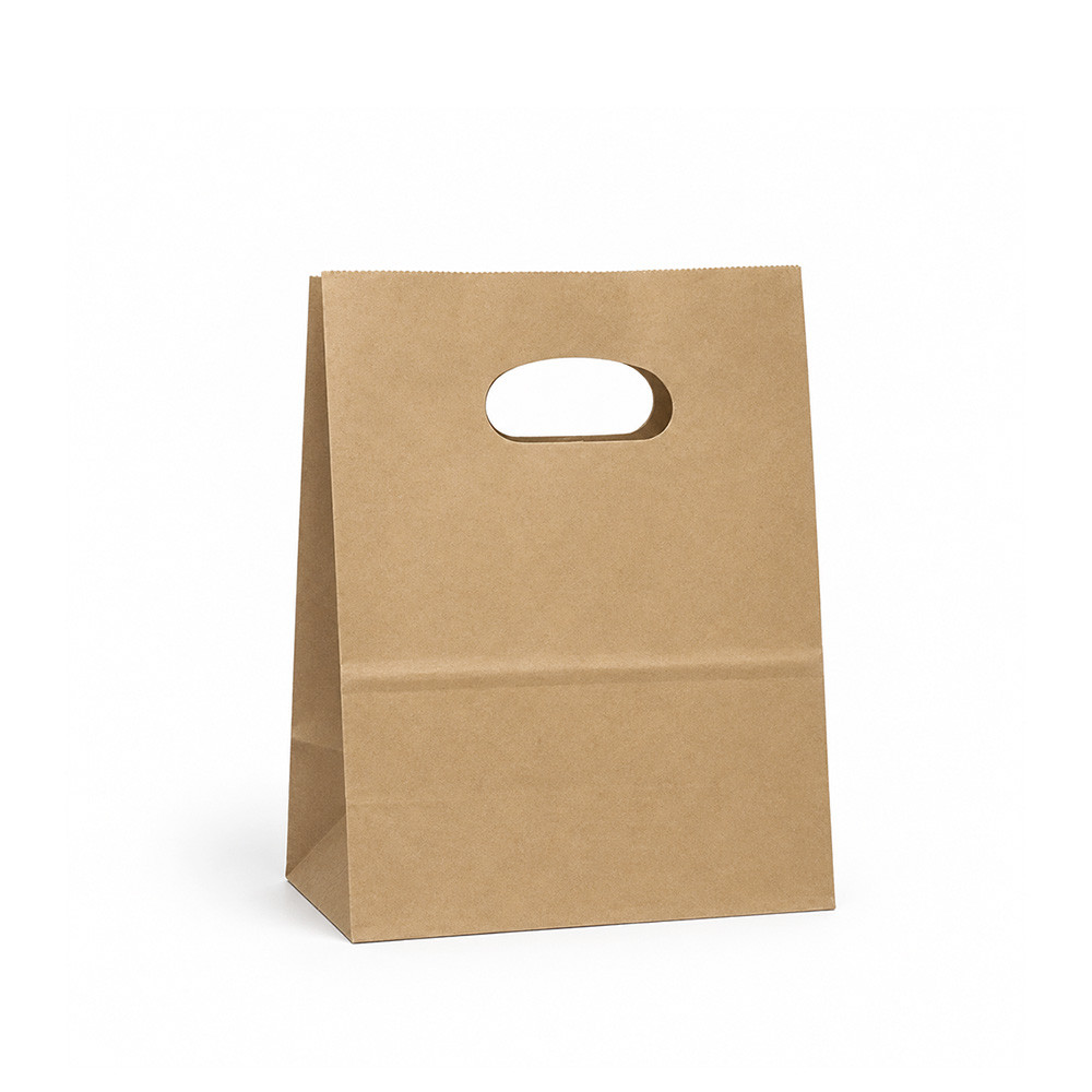 Parker 8"w x 4"d x 10-1/4"h 100% Recycled Kraft Die Cut Handle Bag
