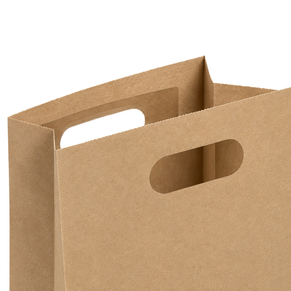 Parker 8"w x 4"d x 10-1/4"h 100% Recycled Kraft Die Cut Handle Bag
