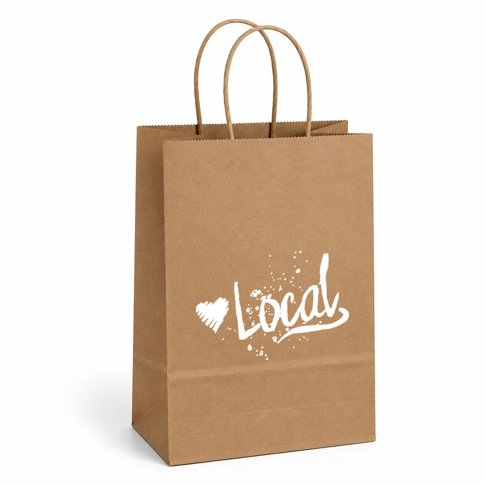 Love Local™ Kraft Paper Shopping Bags - Prime - 5"x3"x8"