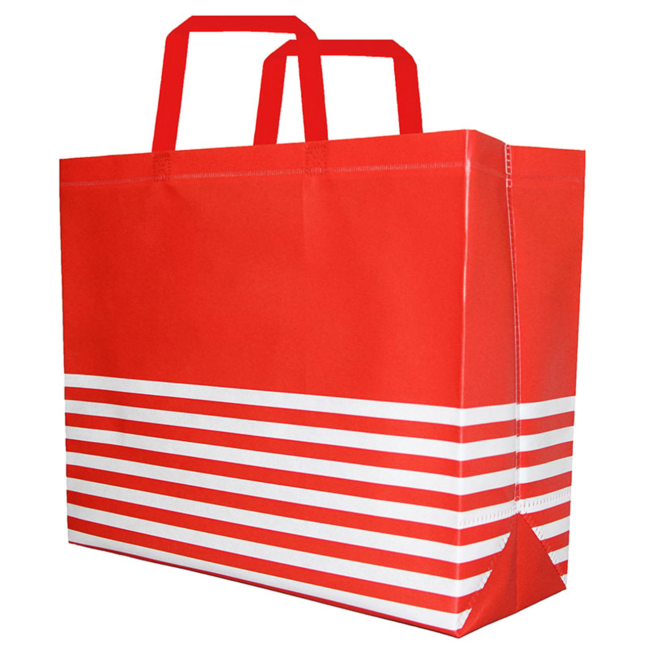 Large Red w/White Non-Woven Glossy Reusable Tote 16" x 6" x 13h"