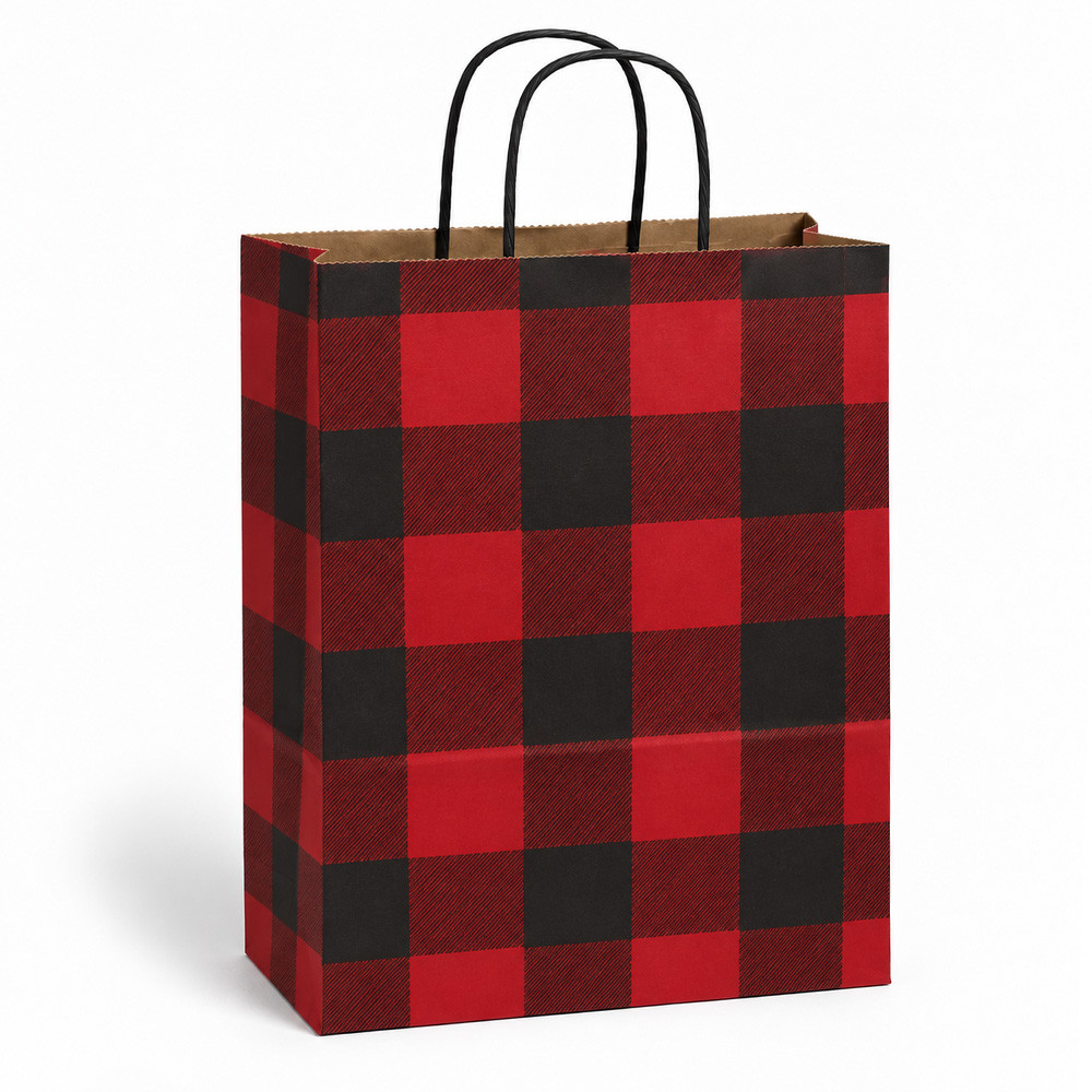 Vanity 10" x 5" x 13-1/2" Buffalo Plaid Paper Shopping Bags