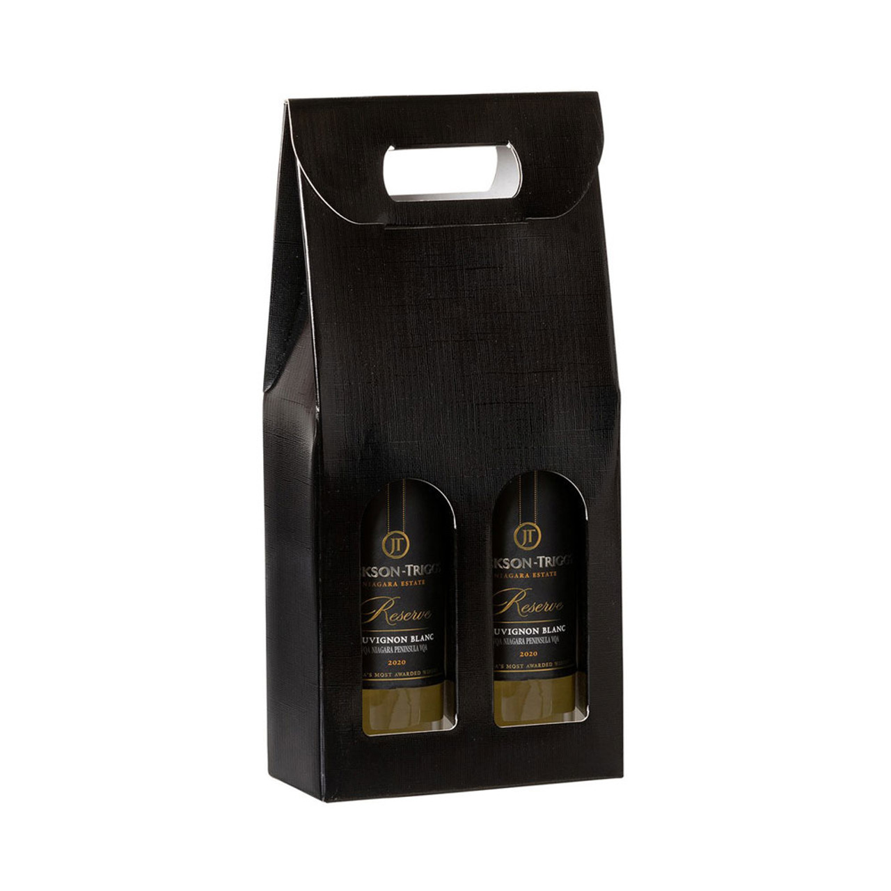 2 Bottle Gloss Black Wine Bottle Box Carrier - 7 1/4" x 3 1/2" x 15"