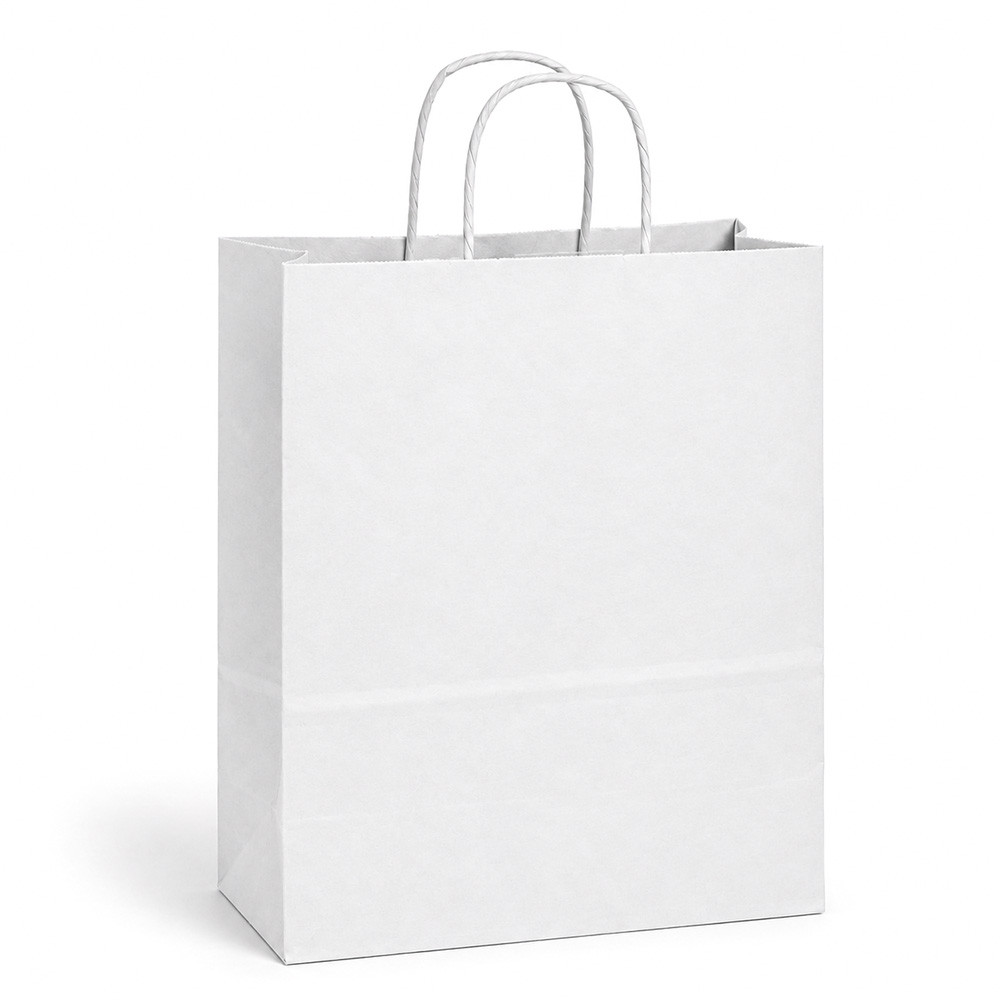 Vanity 10" x 5" x 13-1/2" 40% Recycled Matte White Paper Shopping Bags
