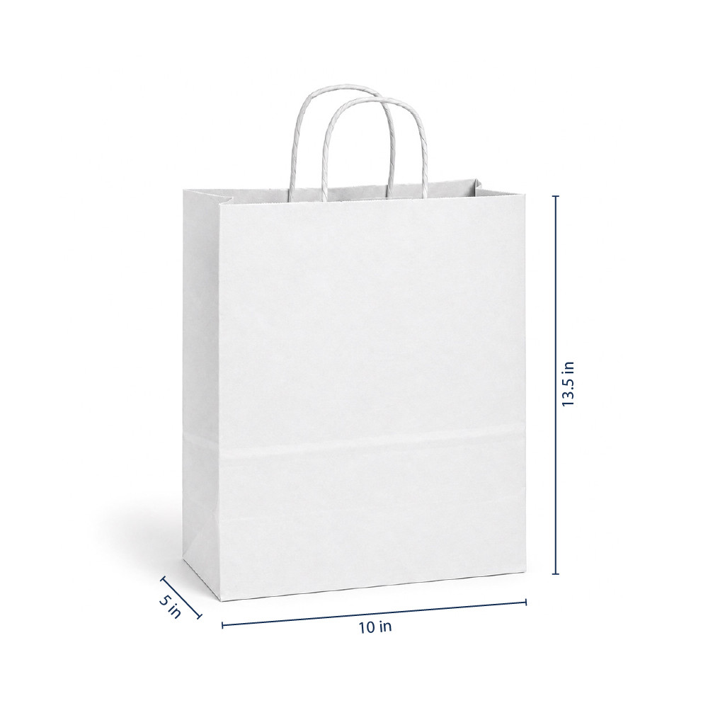 Vanity 10" x 5" x 13-1/2" 40% Recycled Matte White Paper Shopping Bags