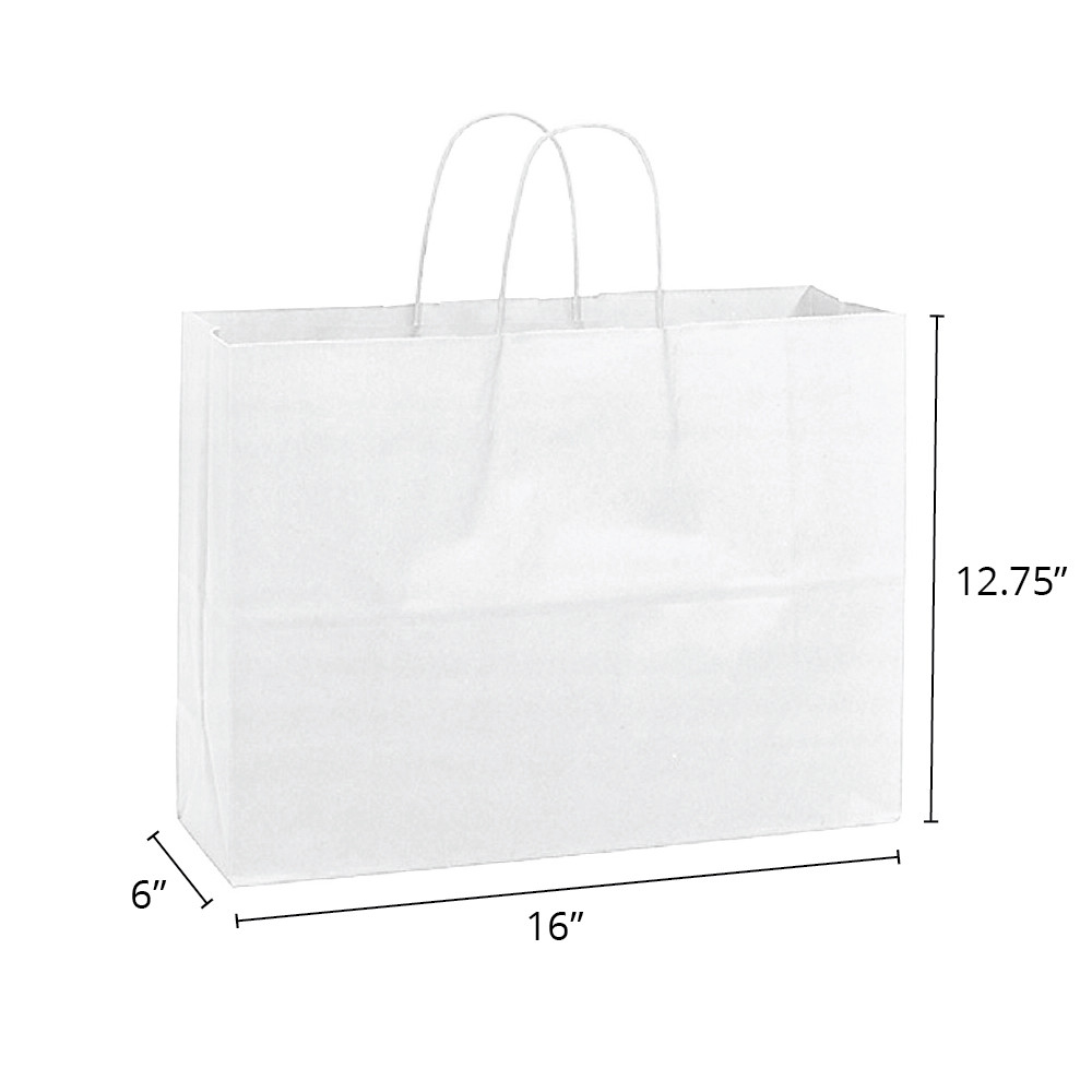 Fashion 16" x 6" x 12-3/4" 40% Recycled Matte White Paper Shopping Bags