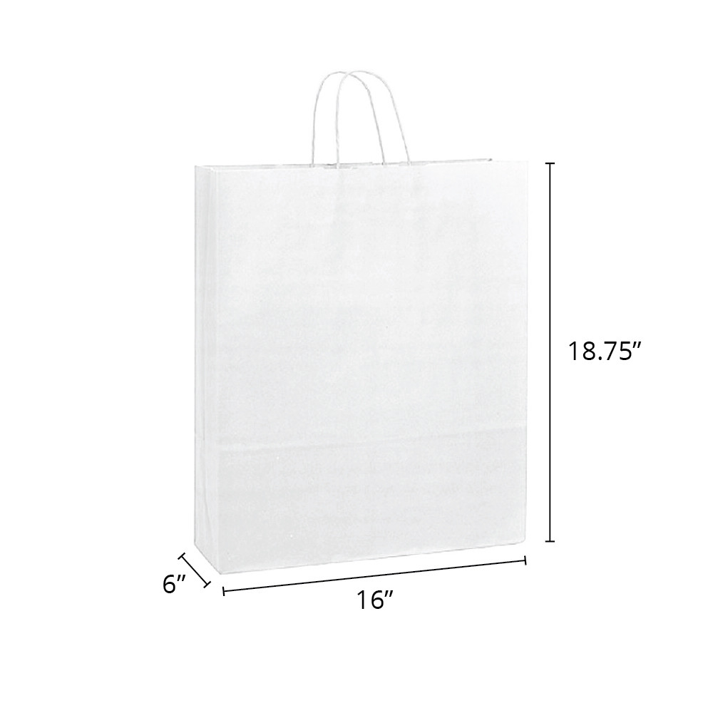 Saville 16" x 6" x 18-3/4" 40% Recycled Matte White Paper Shopping Bags
