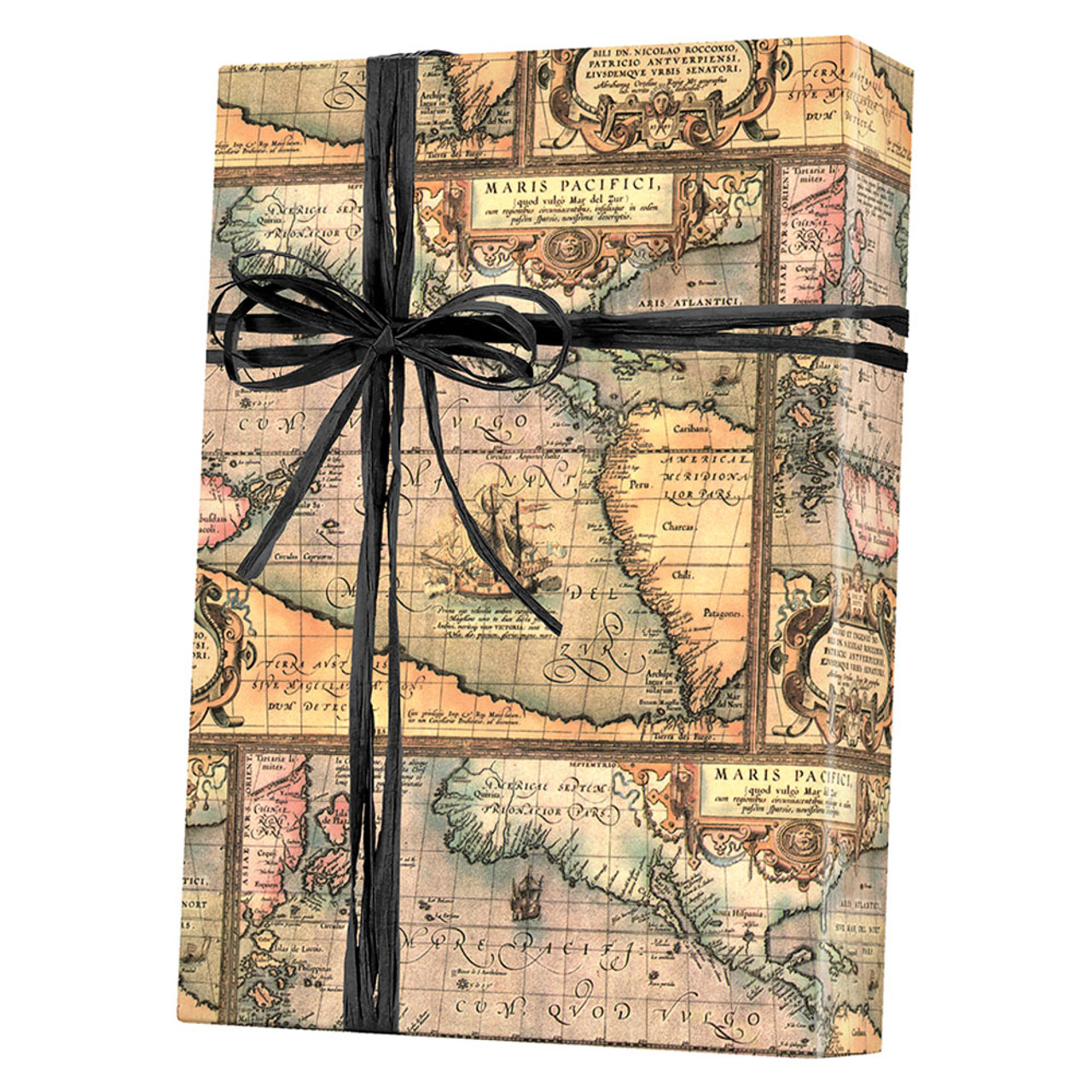 24" x 833' World Map Gift Wrap