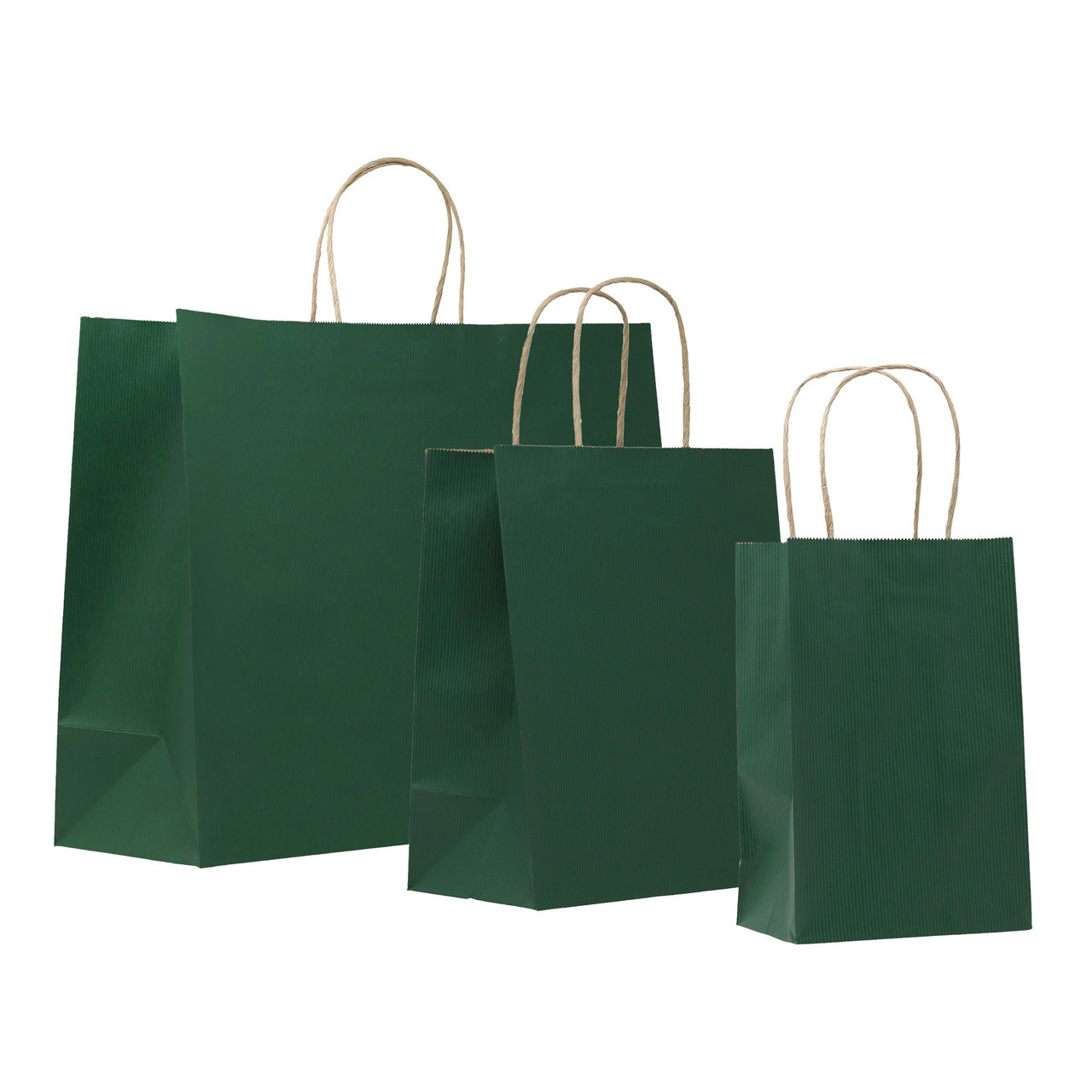 8"x4-3/4"x10-1/4" Petite Forest Green On Kraft Pinstripe Paper Shopping Bag per 250