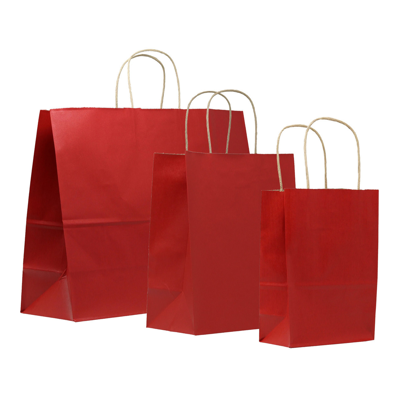 5-1/2"x3-1/4"x8-1/4" Prime Red On Kraft Pinstripe Paper Shopping Bag per 250