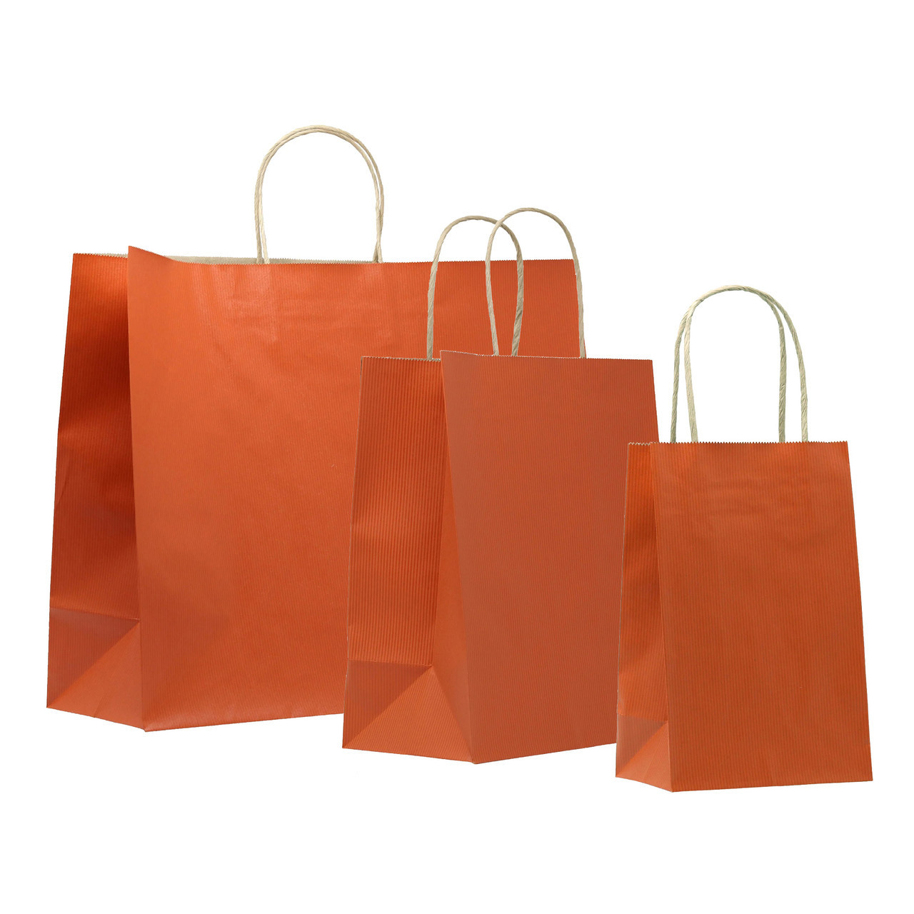 5-1/2"x3-1/4"x8-1/4" Prime Terra-Cotta On Kraft Pinstripe Paper Shopping Bag per 250