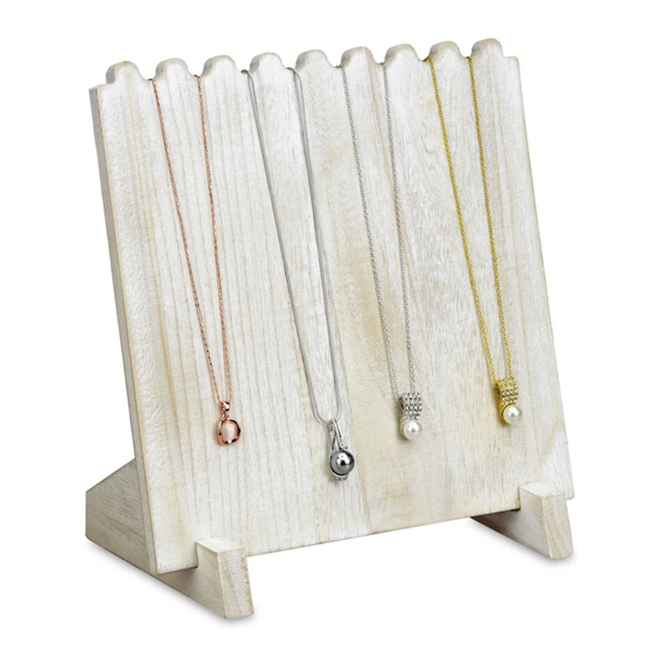 White Wash Wooden Plank Necklace Display 9-3/8"w x 5-1/2"d x 10-1/4"h