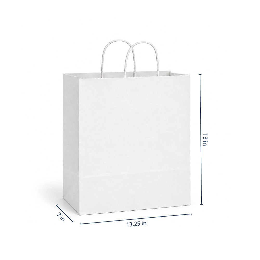 Jr Mart 13-1/4" x 7" x 13" Matte White 40% Recycled Paper Shopping Bags