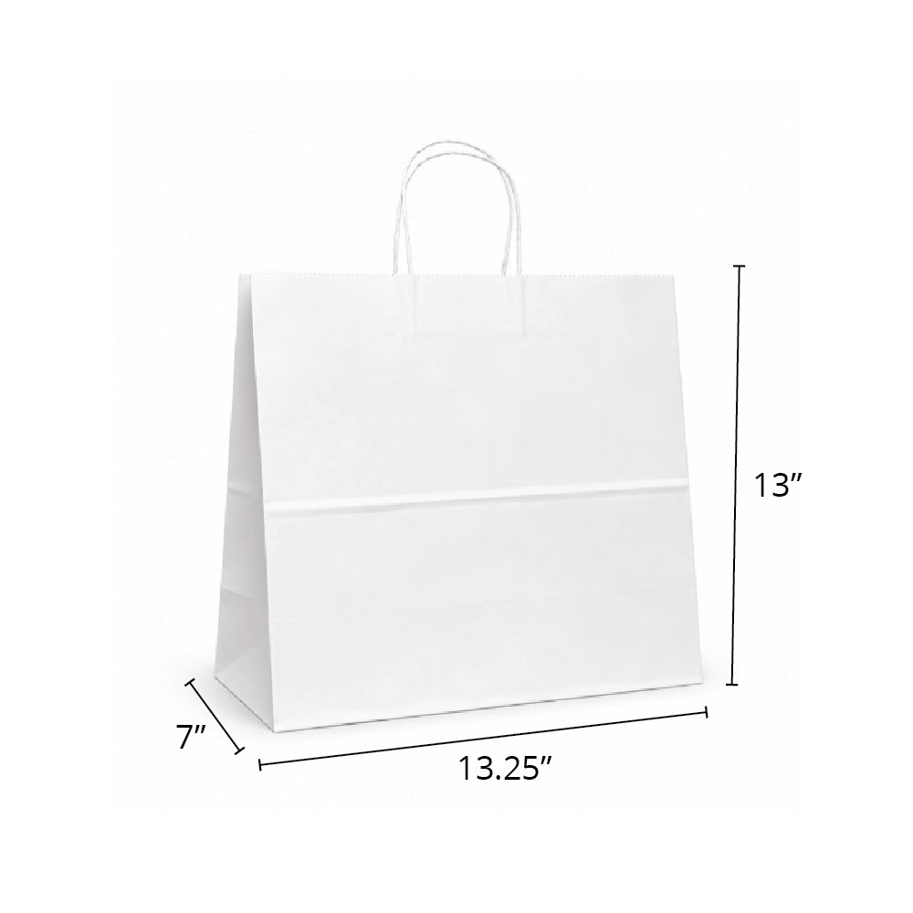 Jr Mart 13-1/4" x 7" x 13" Matte White 40% Recycled Paper Shopping Bags