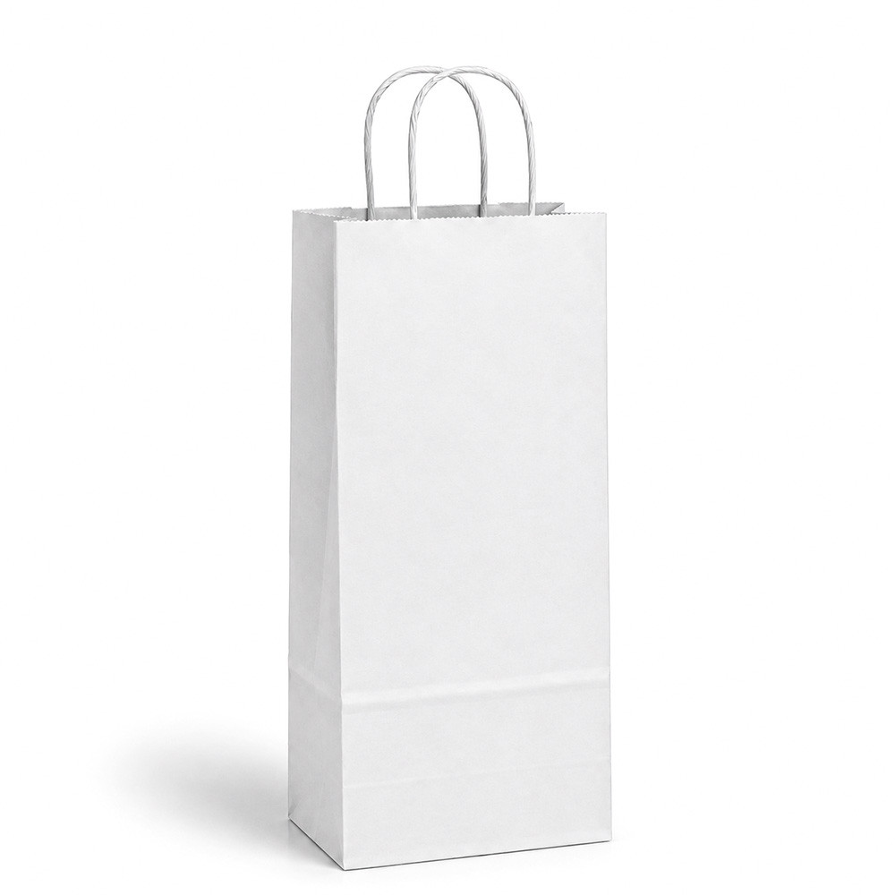 Wine 5-1/2" x 3" x 12-3/4" Single Bottle 40% Recycled Matte White Paper Shopping Bag