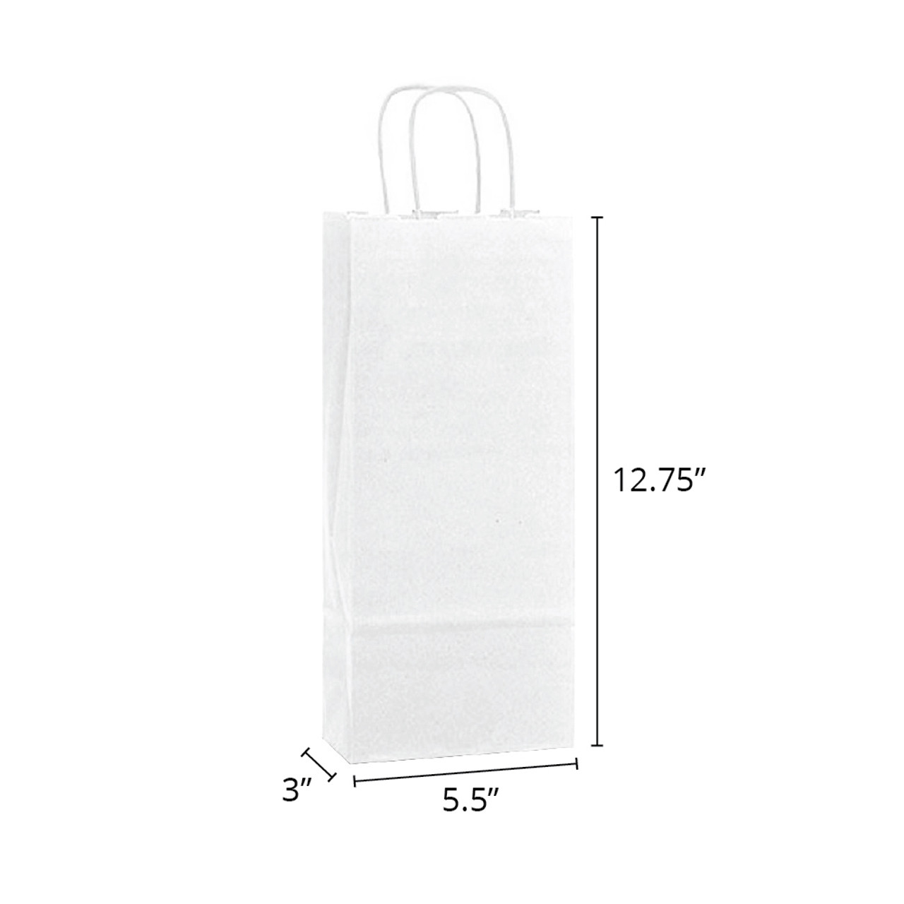 Wine 5-1/2" x 3" x 12-3/4" Single Bottle 40% Recycled Matte White Paper Shopping Bag
