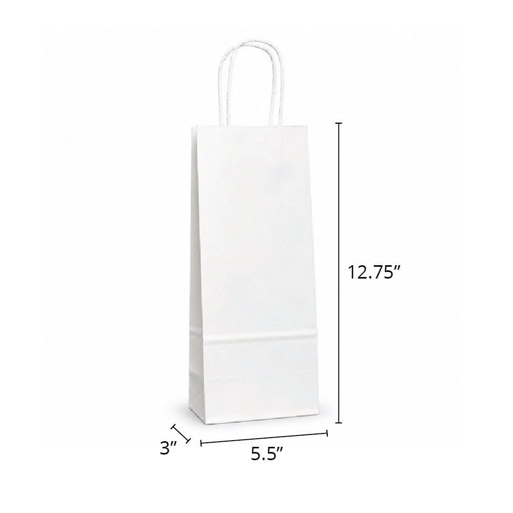 Wine 5-1/2" x 3" x 12-3/4" Single Bottle 40% Recycled Matte White Paper Shopping Bag