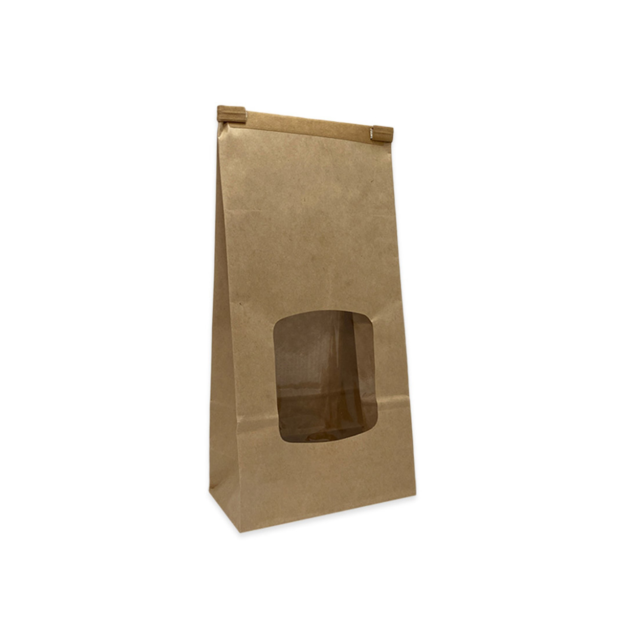 1 lb. 4-3/4" x 2-1/2" x 9-1/2" Kraft Coffee Bags with Window per 100