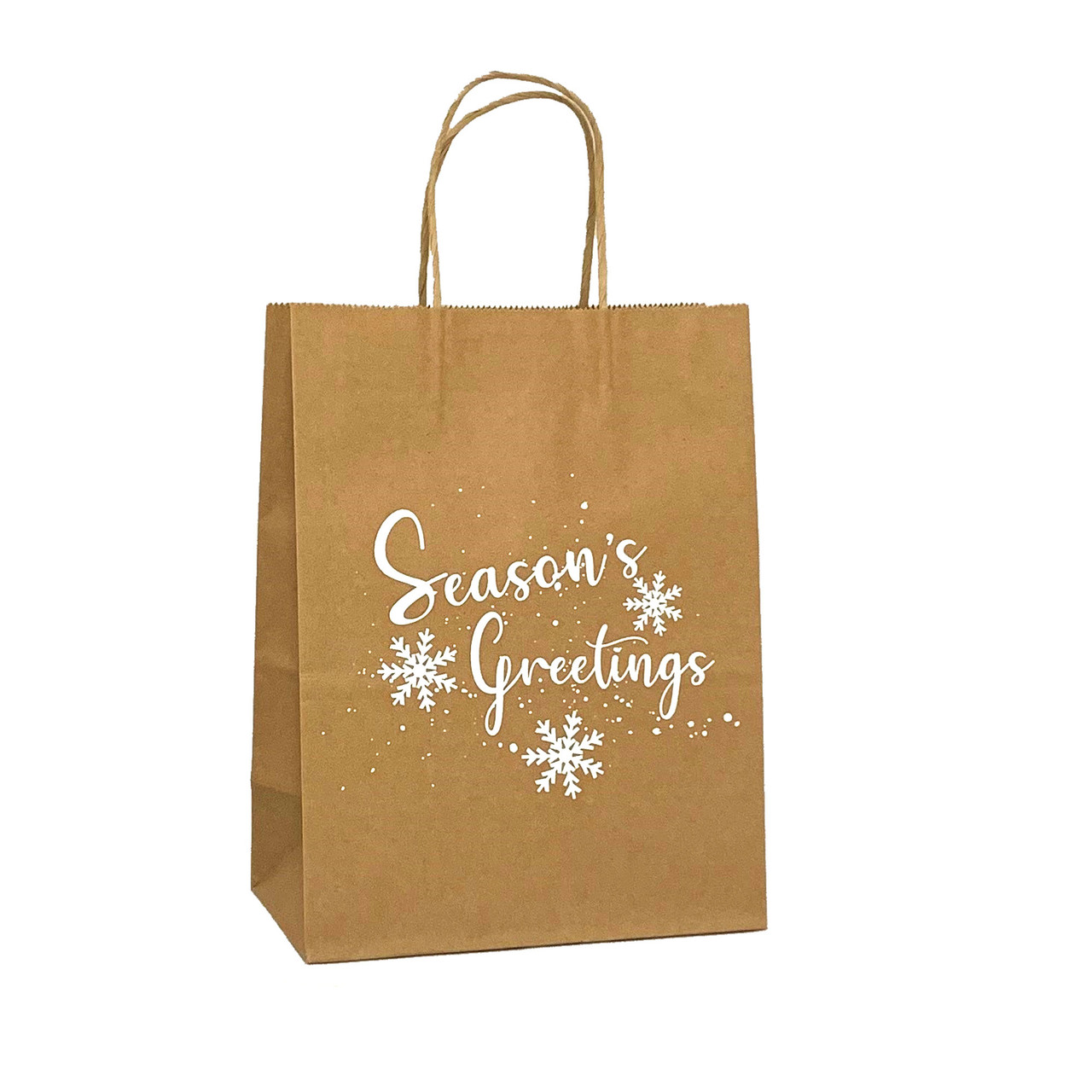 Seasons Greetings Kraft Paper Shopping Bags -Petite - 8"x4"x10"