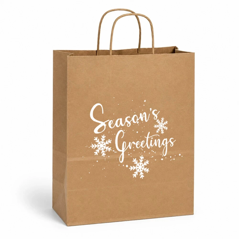 Seasons Greetings Kraft Paper Shopping Bags - Vanity - 10"x5"x13-1/4"