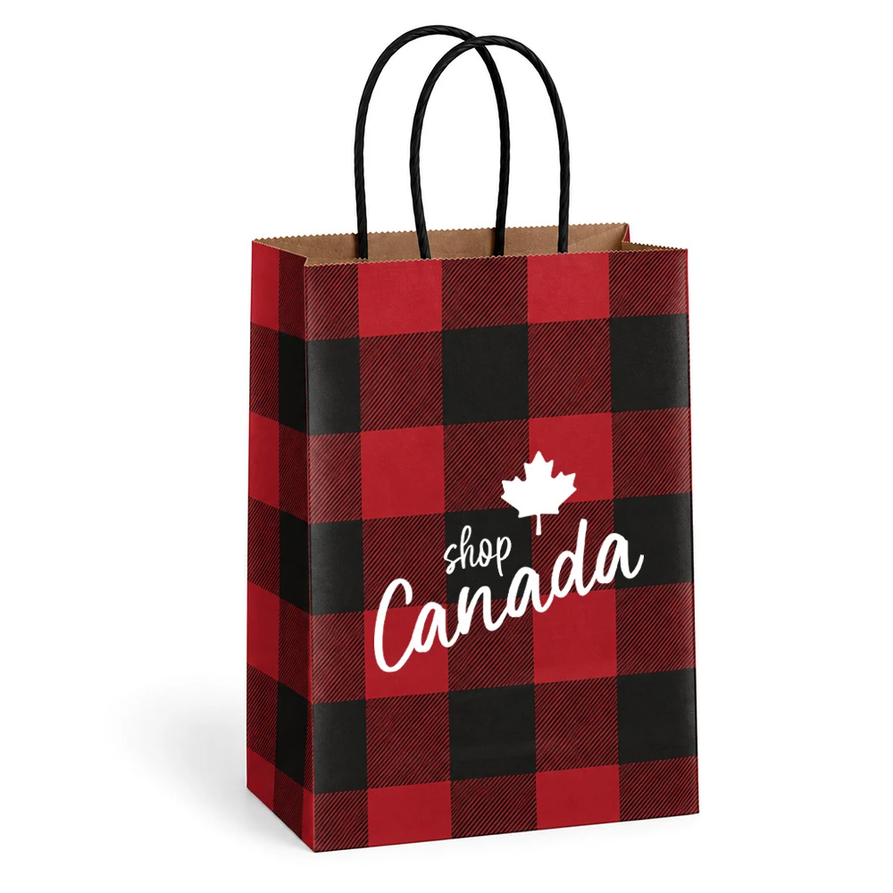 Prime 5-1/2" x 3" x 8-3/4" Buffalo Plaid Shop Canada Paper Shopping Bags