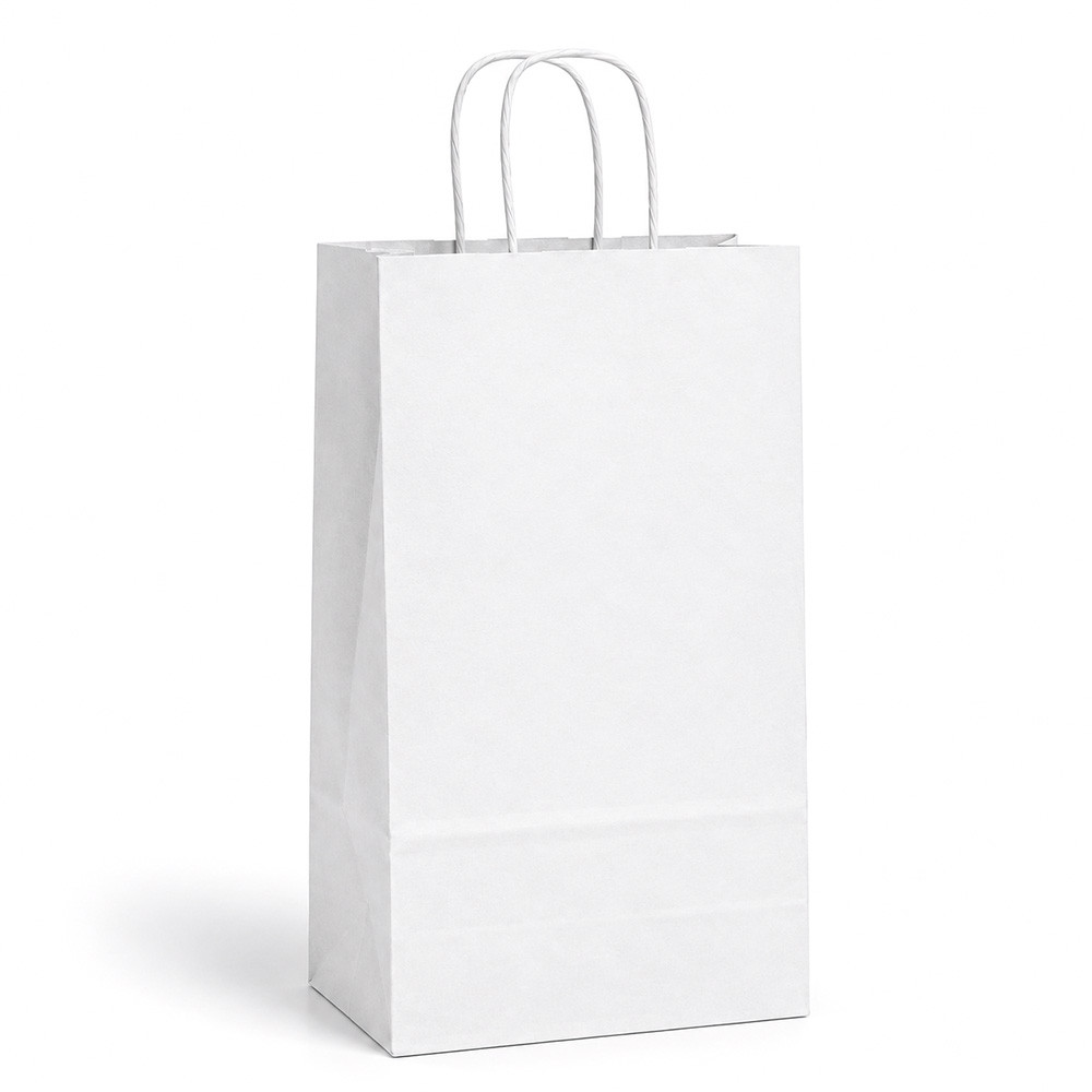 Puma - Double Bottle 6-3/4" x 3-1/2" x 12-3/4" 40% Recycled Matte White Paper Shopping Bags