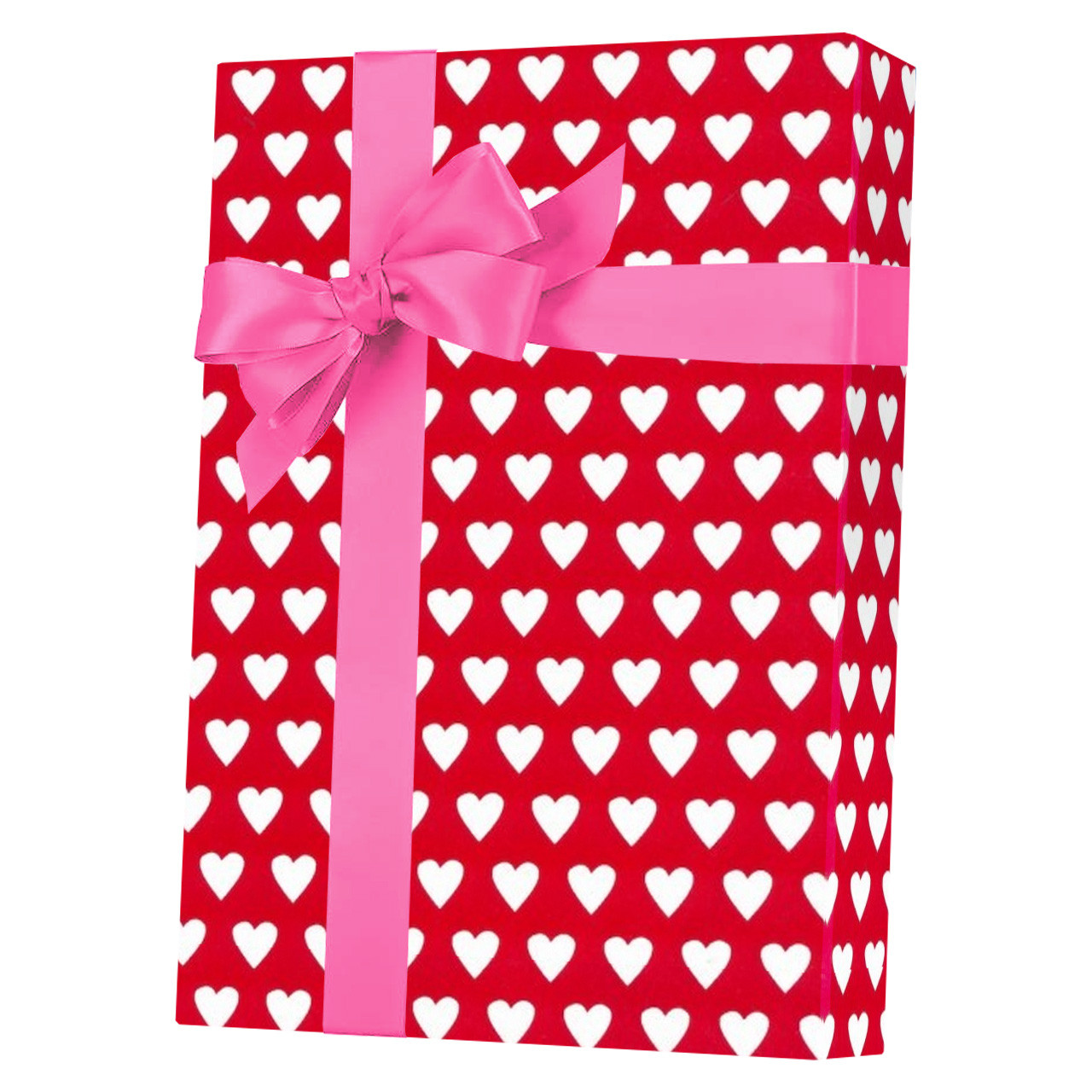 24" x 833' White Hearts on Red Gift Wrap