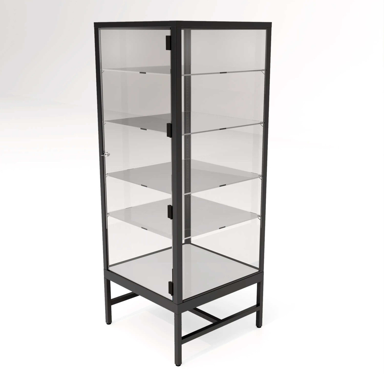 Glass Deluxe Showcase Tower With Lights and 4 Adjustable Glass Shelves - Black