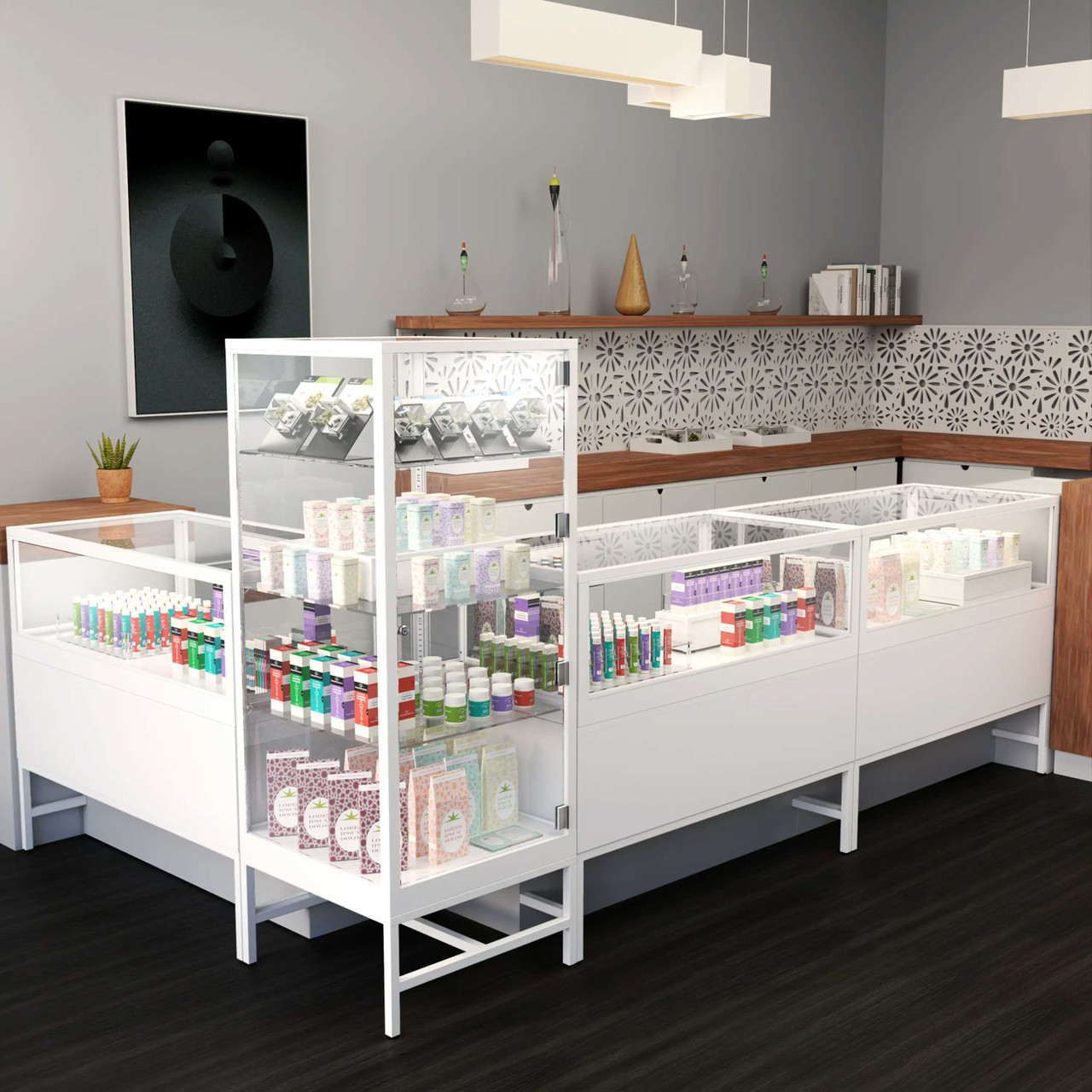 Glass Deluxe Showcase Tower With Lights and 4 Adjustable Glass Shelves - White